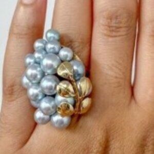 14k MING'S Blue Pearl Ring 12.53g, Size 6
